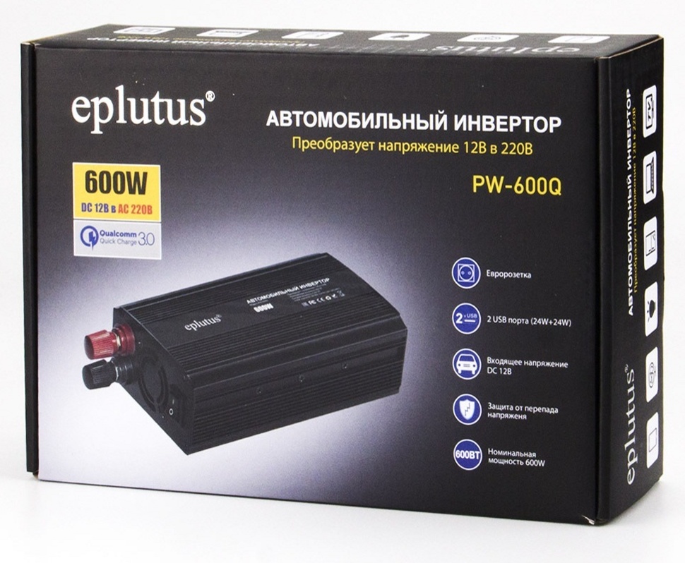 Автомобильный инвертор DC 12V в AC 220V с USB портом Eplutus PW-600Q - фото1 Автомобильный инвертор DC 12V в AC 220V с USB портом Eplutus PW-600Q - фото1