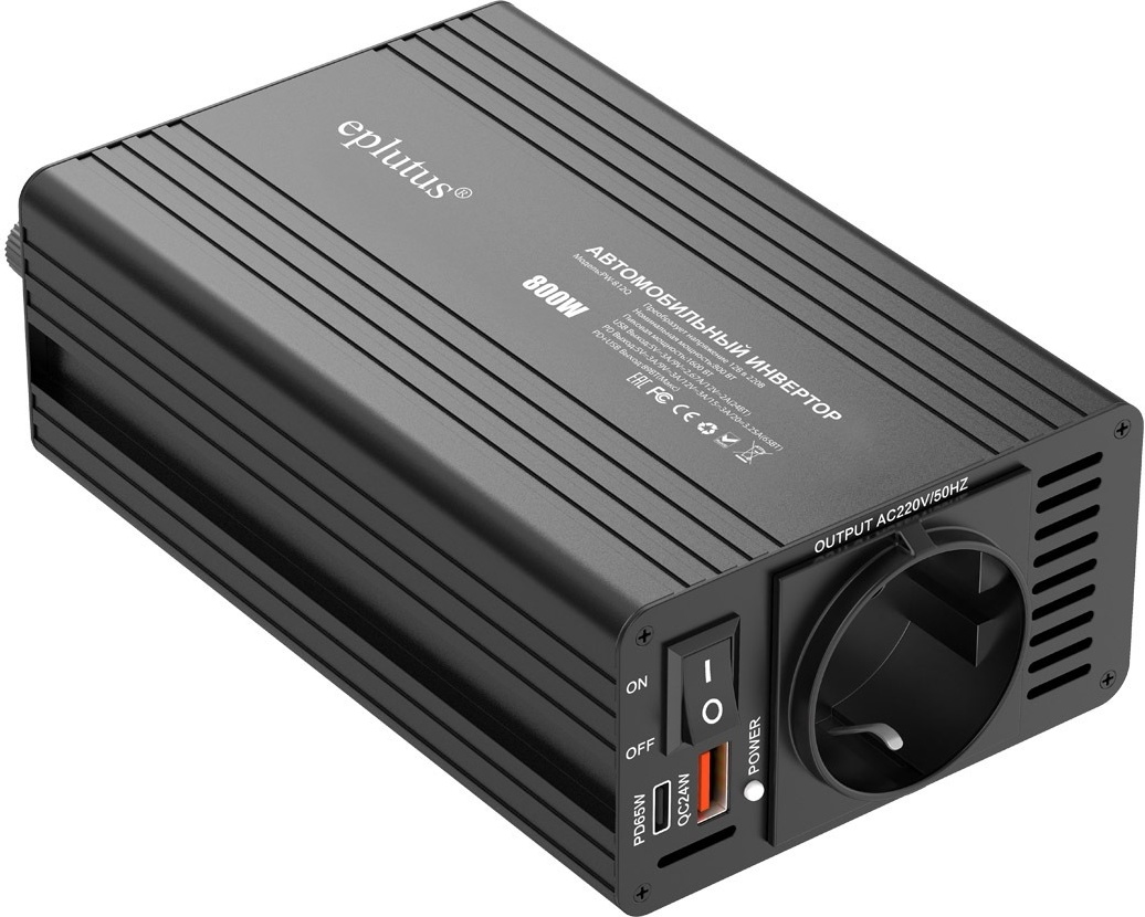 Автомобильный инвертор DC 12V в AC 220V с USB портом Eplutus PW-812Q - фото1 Автомобильный инвертор DC 12V в AC 220V с USB портом Eplutus PW-812Q - фото1