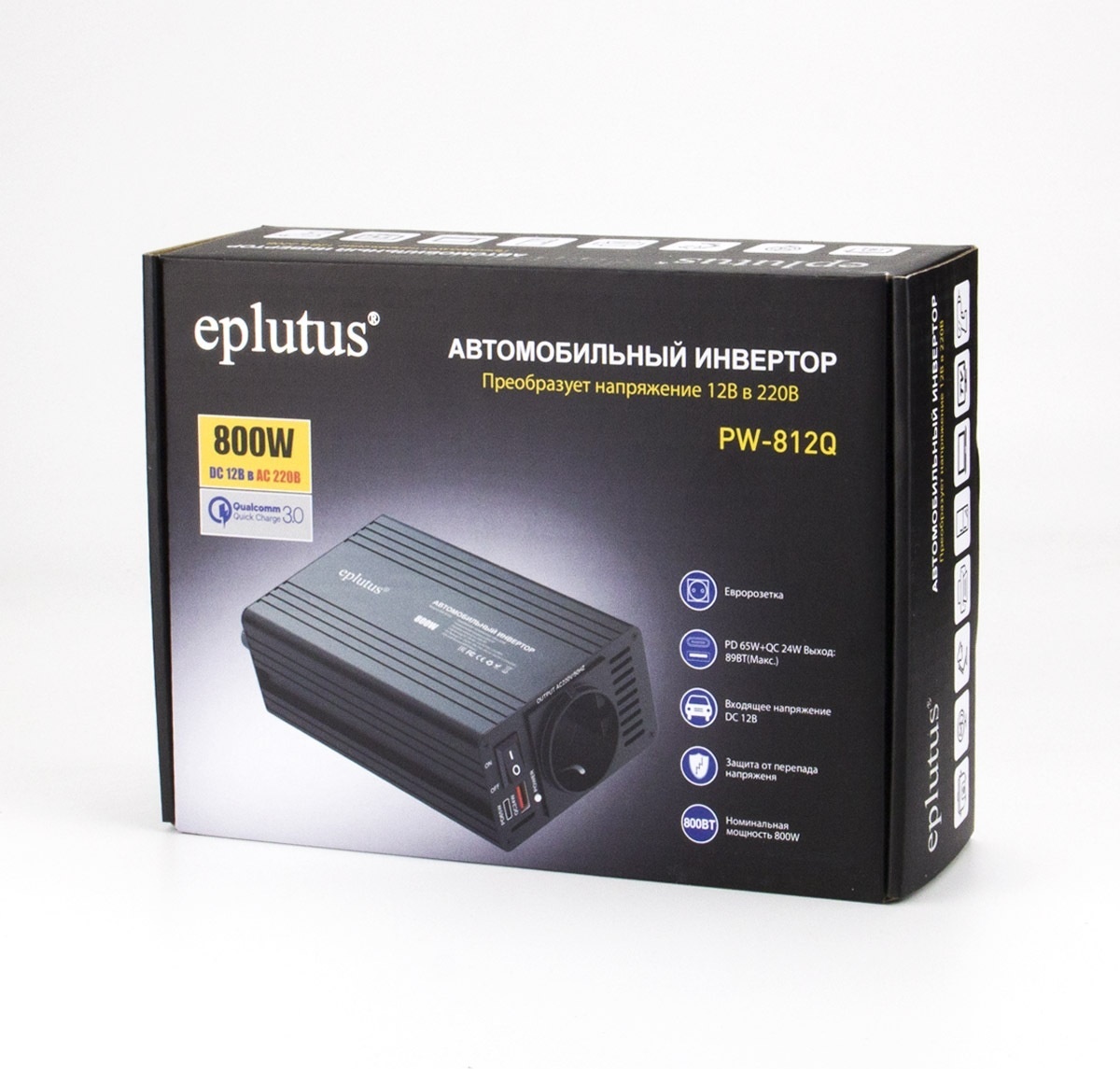 Автомобильный инвертор DC 12V в AC 220V с USB портом Eplutus PW-812Q - фото2 Автомобильный инвертор DC 12V в AC 220V с USB портом Eplutus PW-812Q - фото2