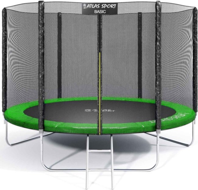 Батут Atlas Sport 312см (10ft) BASIC (3 ноги) с внешней сеткой и лестницей GREEN - фото1