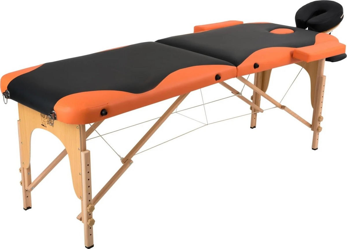 Массажный стол Atlas Sport складной 2-с деревянный 60 см (черно-оранжевый) - фото1