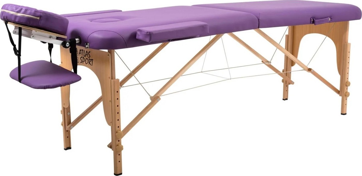 Массажный стол Atlas Sport складной 2-с деревянный 60 см (фиолетовый) - фото1