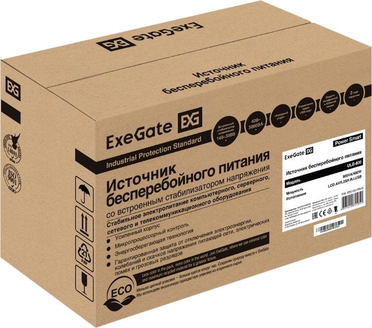 ИБП ExeGate Power Smart ULB-800.LCD.AVR.2SH.RJ.USB фото-3