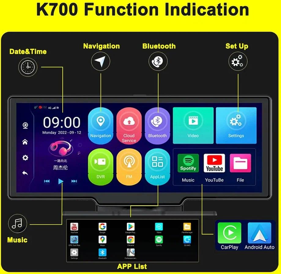 Автомобильный видеорегистратор + навигатор с Carplay и Android Auto K720 фото-2