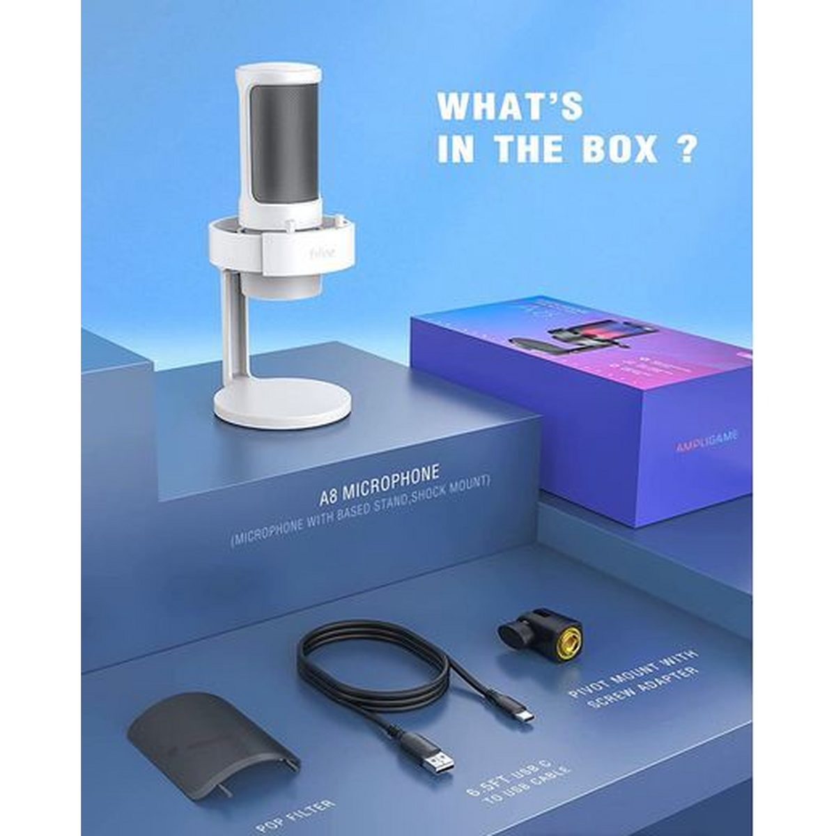 Микрофон Fifine A8W (белый) фото-3 Микрофон Fifine A8W (белый) фото-3