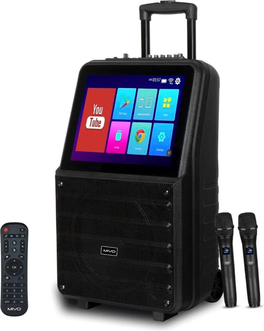 Караоке-колонка Mivo MD-1510 с экраном 15" и 2-мя микрофонами, 200 Вт  Android 12 - фото1