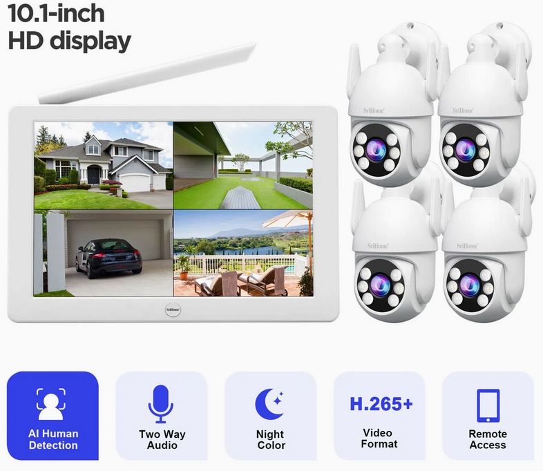 Беспроводной WiFi комплект видеонаблюдения на 4 камеры 2Mp с экраном Sricam NVS009 - фото1 Беспроводной WiFi комплект видеонаблюдения на 4 камеры 2Mp с экраном Sricam NVS009 - фото1