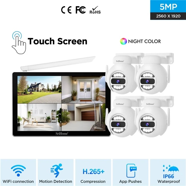 Беспроводной WiFi комплект видеонаблюдения на 4 камеры 5Mp с экраном Sricam NVS010 - фото1 Беспроводной WiFi комплект видеонаблюдения на 4 камеры 5Mp с экраном Sricam NVS010 - фото1