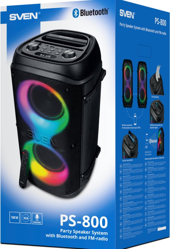 Аудиосистема для вечеринок с Bluetooth, караоке и FM-радио SVEN PS-800 - фото2 Аудиосистема для вечеринок с Bluetooth, караоке и FM-радио SVEN PS-800 - фото2