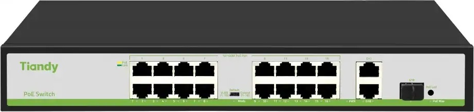 Коммутатор Tiandy TC-P3S019 Spec:H/1621/AT/180 (16хPoE, 1хSFP) - фото1