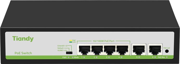 Коммутатор Tiandy TC-P3S06 Spec:F/0420/AT/55 (4хPoE, 2хRJ45) - фото1