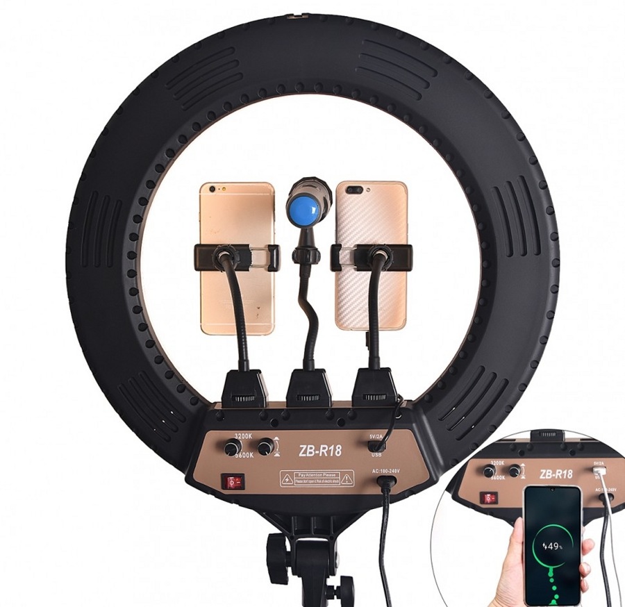 Профессиональная кольцевая лампа ZB-R18 LED Ring Light PRO 45см + Чехол - фото2 Профессиональная кольцевая лампа ZB-R18 LED Ring Light PRO 45см + Чехол - фото2
